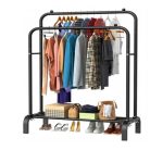Umeras pentru haine, QPO , negru, 110x40x144cm, cu suport pentru incaltaminte - imagine 2